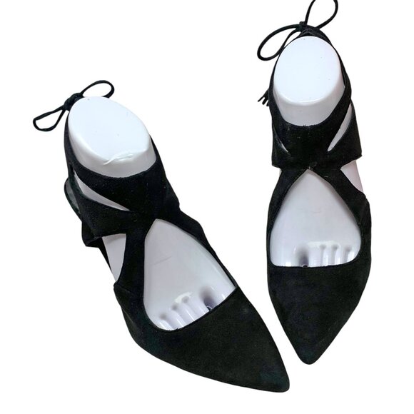 RAYE Tellie Black‎ Suede Cutout Tie Pointed Rear Tie Pumps - Picture 7 of 9